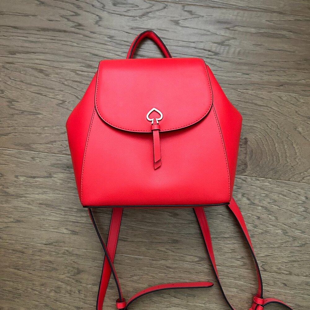 Women’s Red Leather Backpack - Heart Accent